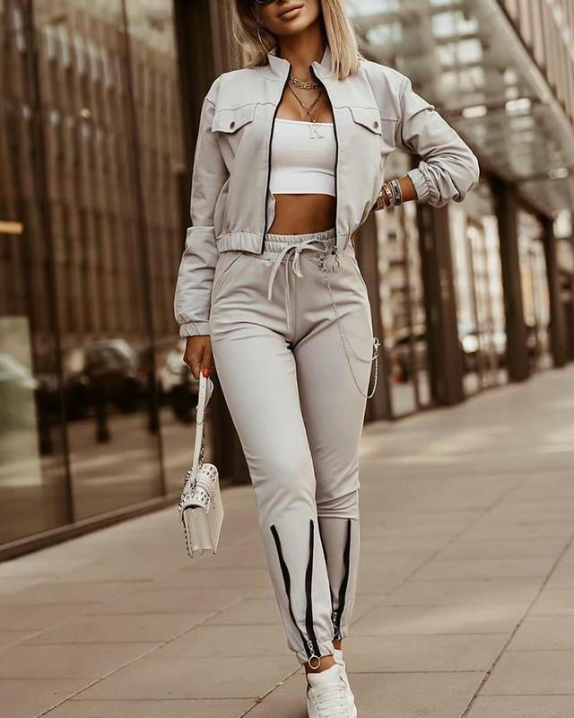 ChicMe Womens 2 Piece Casual Outfit Workout Zip Up Coat Drawstring Waist Track Suits Lounge Sets Comfort Pants